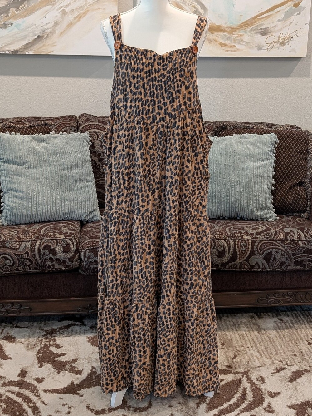 Leopard Print Tiered Maxi Jumper Dress - Brown/Black